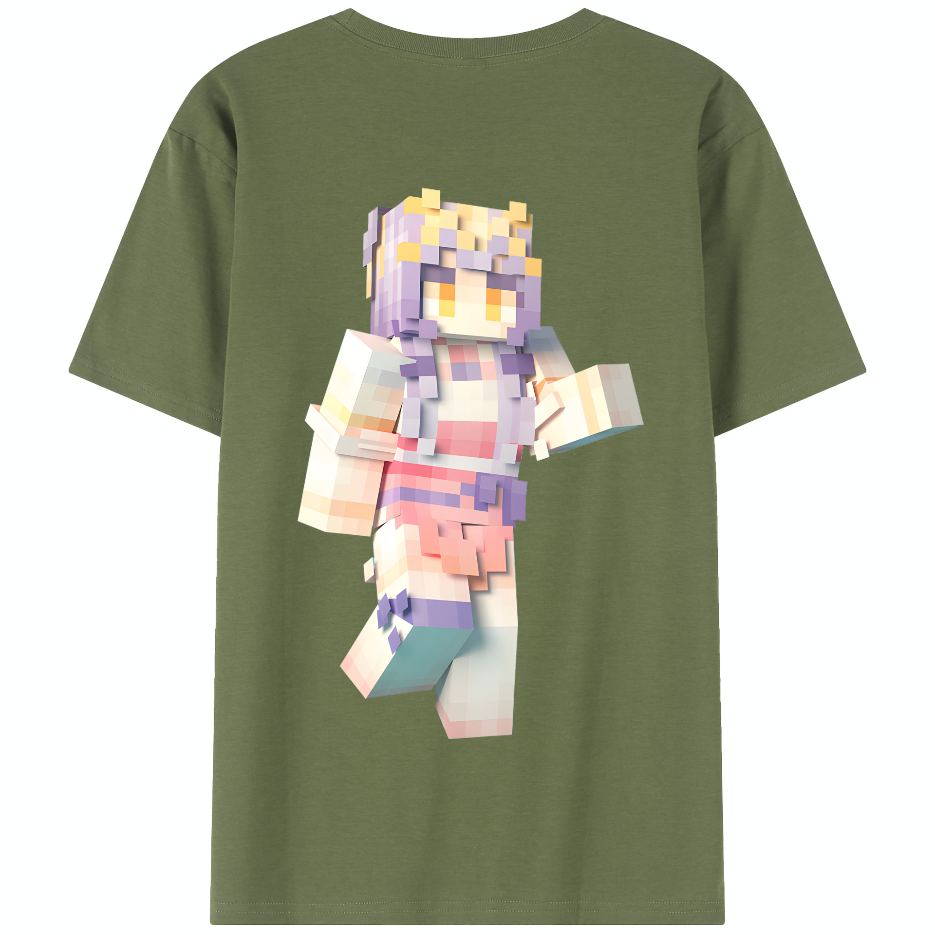 （画像用） マインクラフト ブロックの世界 Minecraft MC Block world 綿100％半袖Tシャツ（背面プリント）